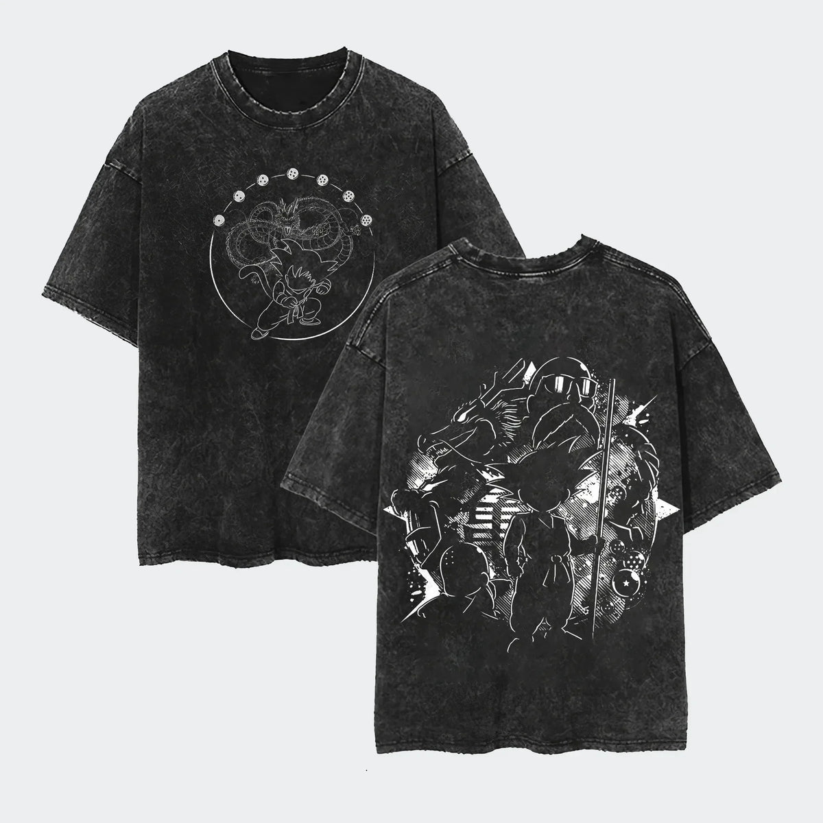 T-Shirt Dragon Ball Cosplay – Goku & Vegeta | Oversize Washed, Cotone, Anime Harajuku Streetwear Uomo