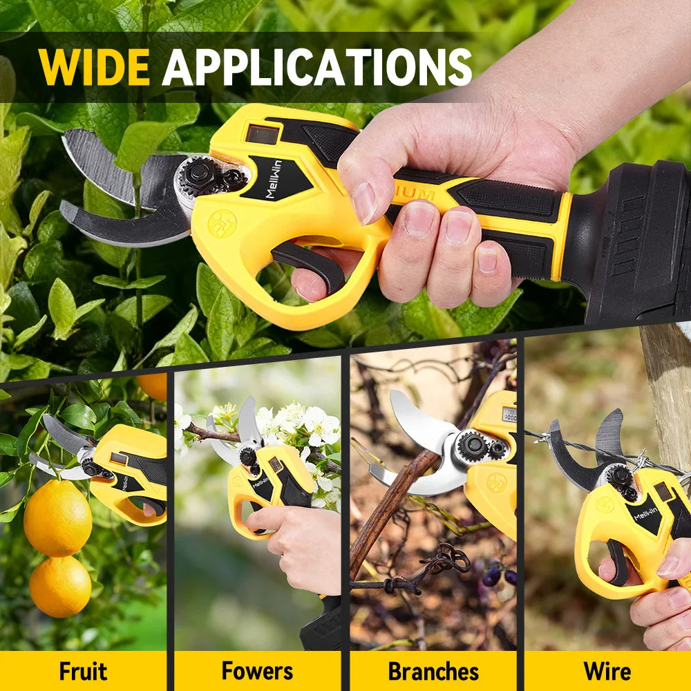 Cesoie Elettriche da Potatura MELLWIN Brushless 32mm Cordless – Per Giardino, Alberi da Frutto e Vigneti | Compatibile Batteria Makita 18V