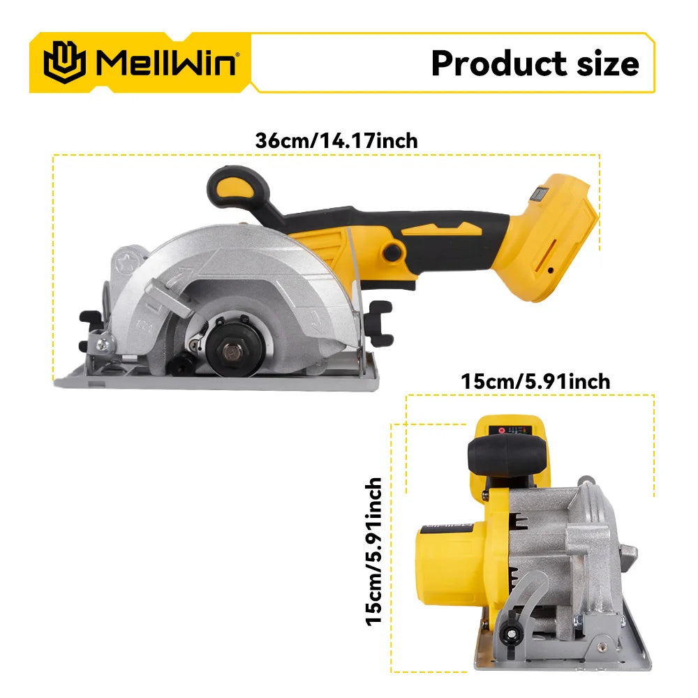 Sega Circolare Elettrica MELLWIN Brushless 125mm 5" – Taglia Legno e Metallo | Compatibile Batteria 18V/21V