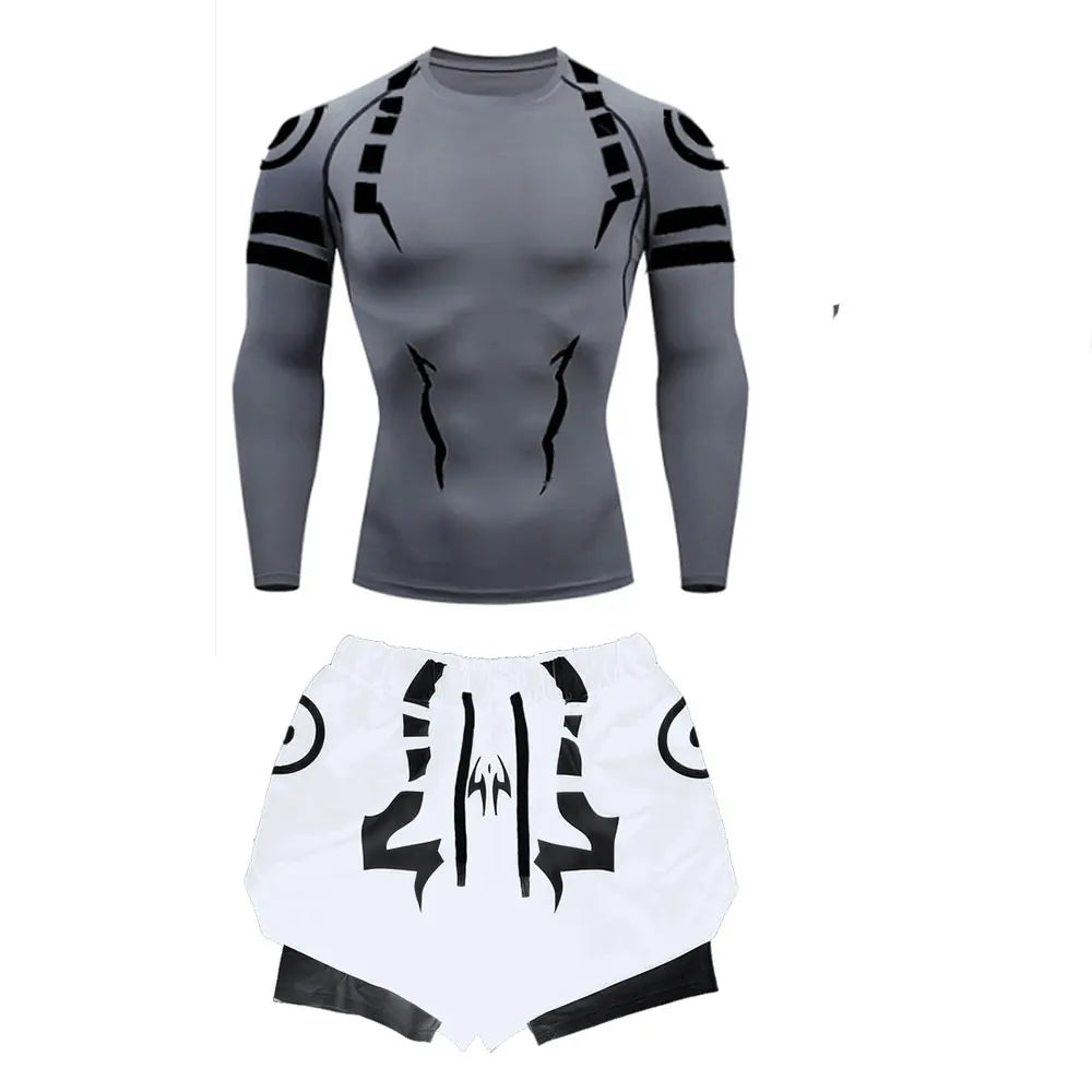 Set Compressione Anime Jujutsu Kaisen – Maglia 3D + Shorts da Palestra, Asciugatura Rapida, per Uomo