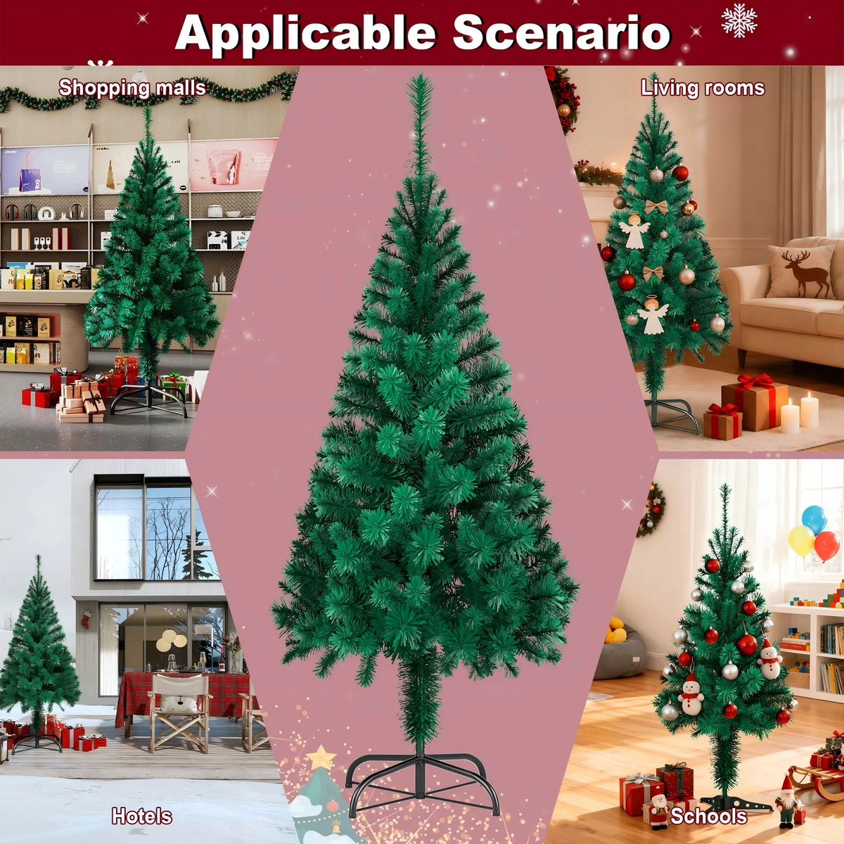Albero di Natale artificiale verde con supporto stabile