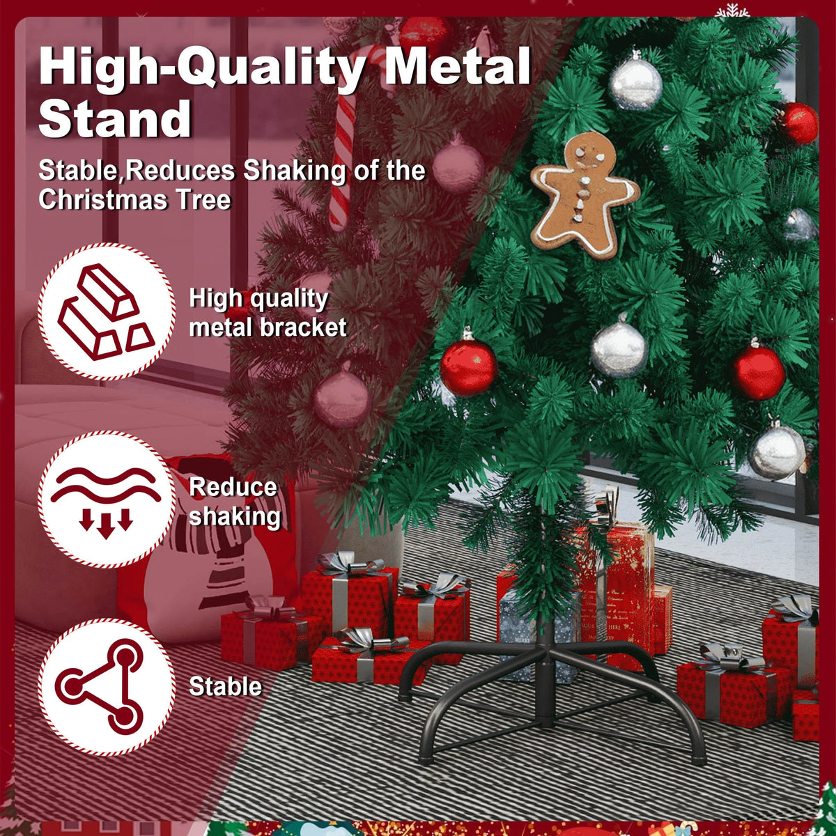 Albero di Natale artificiale verde con supporto stabile