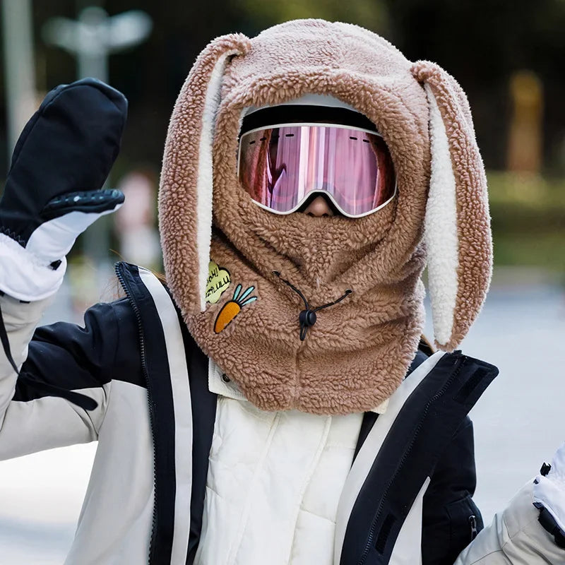 Copricasco da Sci con Orecchie da Coniglio – Passamontagna 3 in 1 Invernale, Maschera e Sciarpa, Caldo e Kawaii