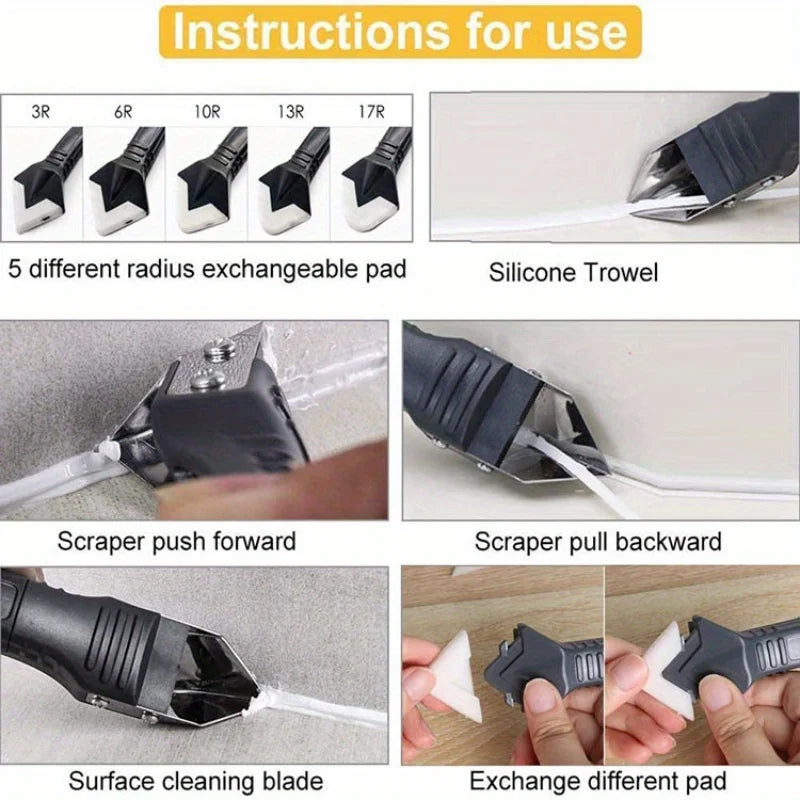 Kit Spatole per Silicone 5 in 1 – Raschietto, Finitore e Rimozione Silicone per Bagno, Cucina, Pavimenti e Finestre