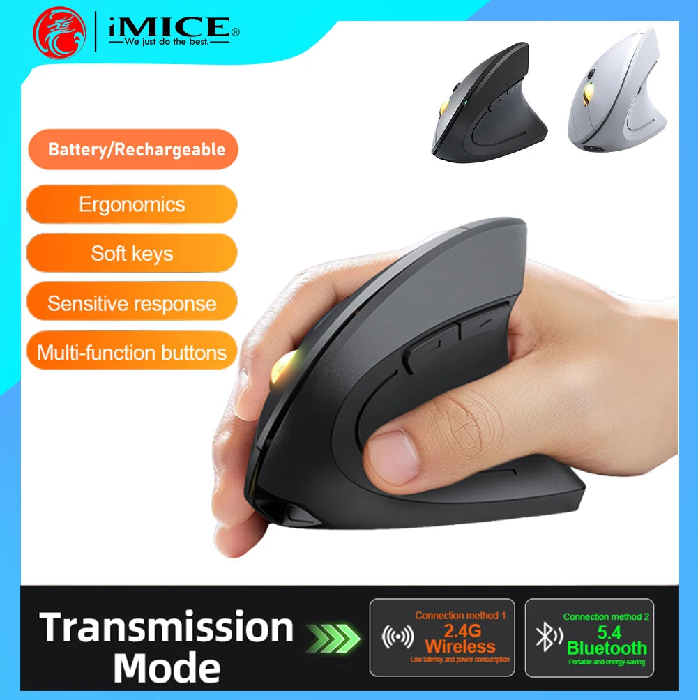 Mouse verticale ergonomico wireless 2.4G e Bluetooth