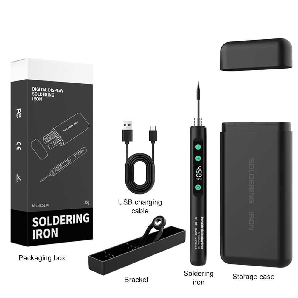 Saldatore Elettrico Digitale USB Type-C 8-15W – Temperatura Regolabile 180-450°C, Riscaldamento Rapido, Kit Mini Portatile