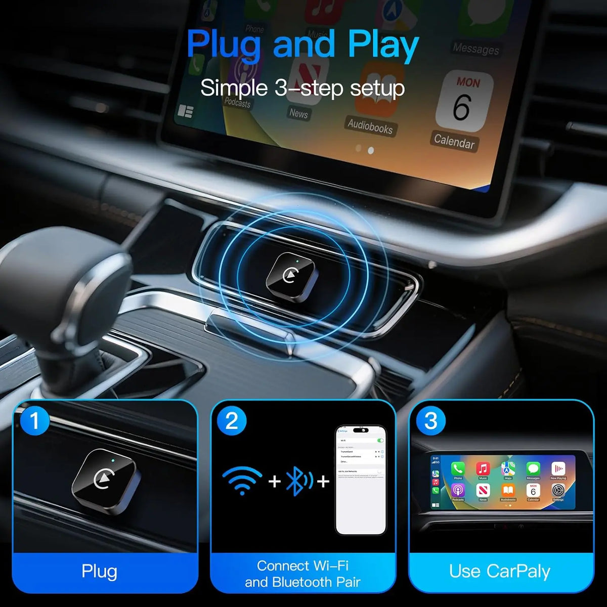 Adattatore Wireless CarPlay 2026 per iPhone e Android – Plug & Play