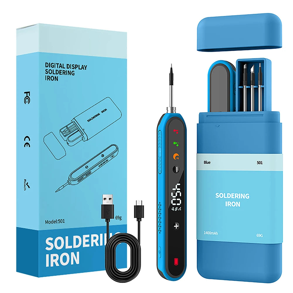 Saldatore Elettrico Digitale USB Type-C 8-15W – Temperatura Regolabile 180-450°C, Riscaldamento Rapido, Kit Mini Portatile