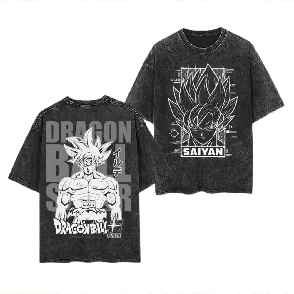 T-Shirt Dragon Ball Cosplay – Goku & Vegeta | Oversize Washed, Cotone, Anime Harajuku Streetwear Uomo