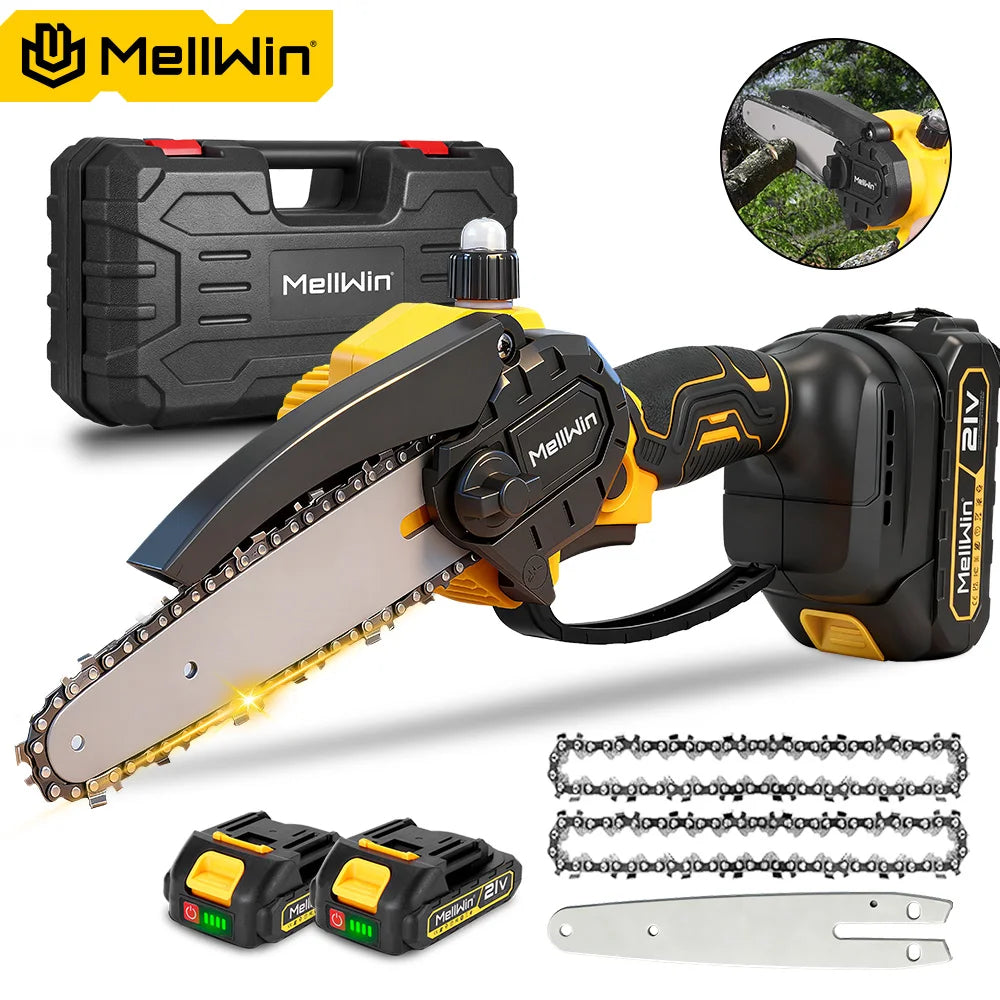 Mini Motosega Elettrica MELLWIN Cordless 6" – Sega da Potatura per Giardino | Compatibile Batteria Makita 18V