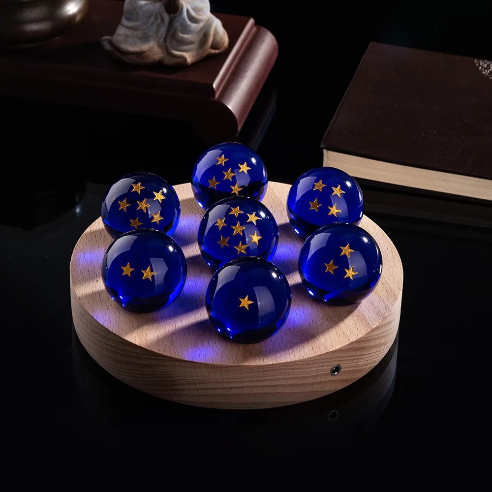 Sfera del Drago Dragon Ball Z – Cristallo Giallo con Base LED in Legno, 1-7 Stelle, Lampada da Notte e Decorazione Scrivania