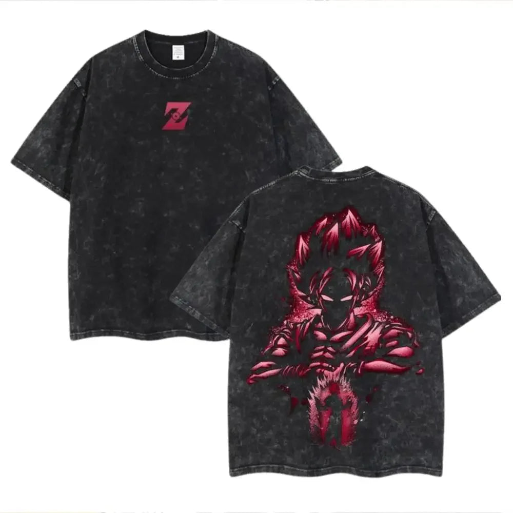 T-Shirt Dragon Ball Cosplay – Goku & Vegeta | Oversize Washed, Cotone, Anime Harajuku Streetwear Uomo