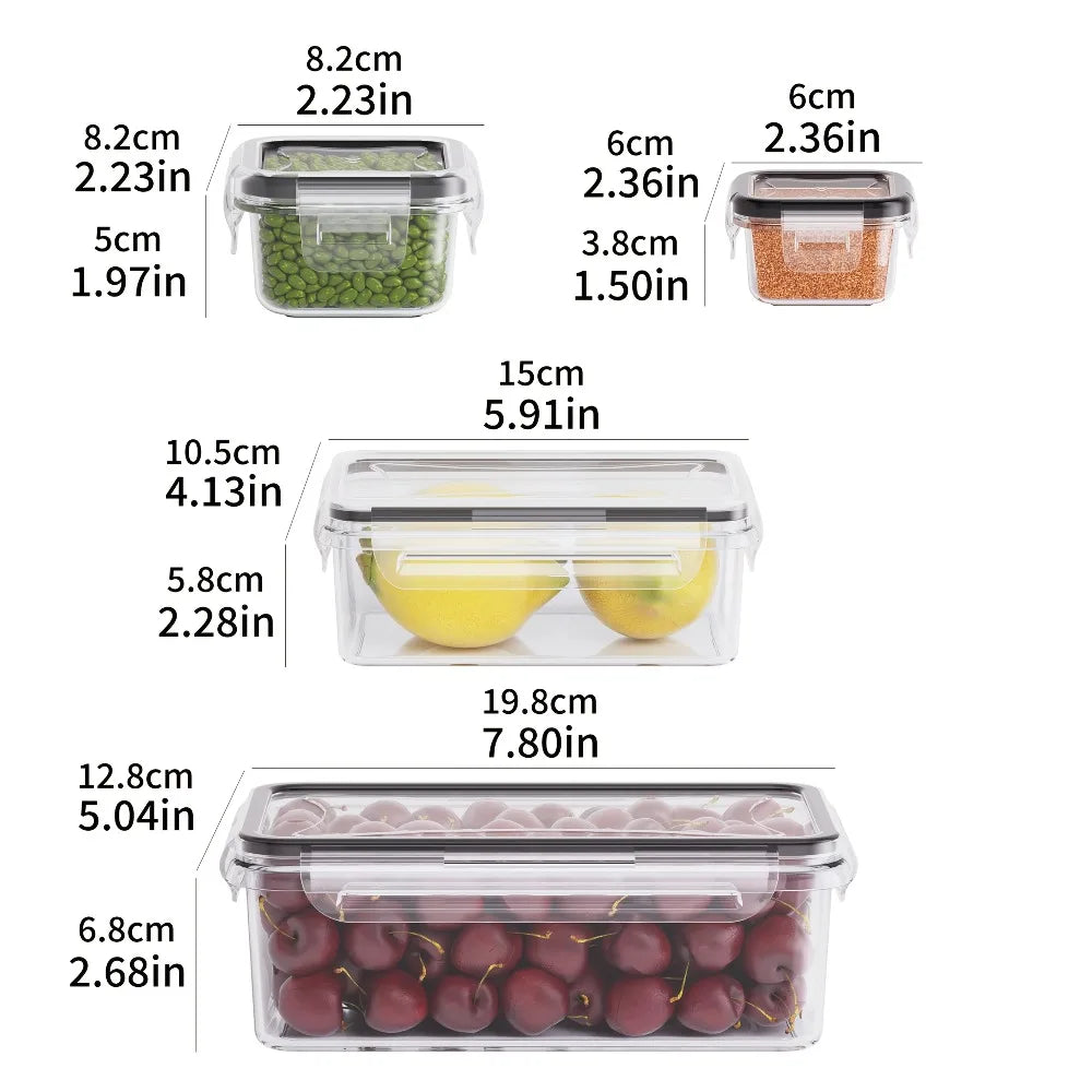 Set 8 Contenitori Alimentari Ermetici Senza BPA con Coperchi a Clip – Adatti a Microonde e Freezer, in Plastica PP per Alimenti Secchi, Frutta e Verdura