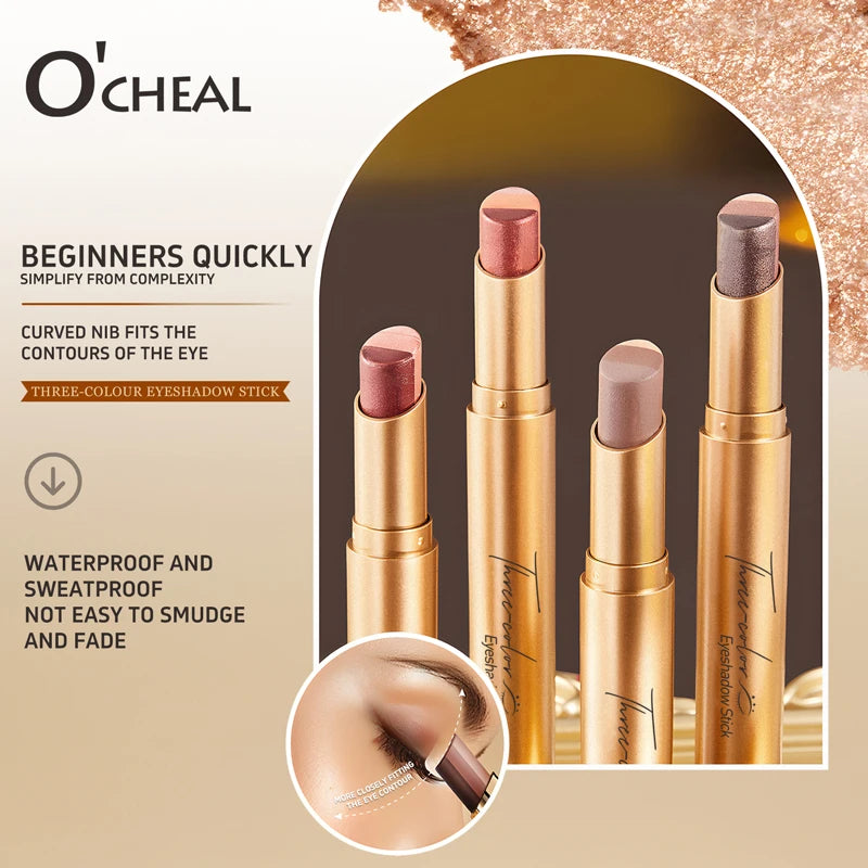 O'CHEAL Matita Ombretti 3 Colori – Glitter Waterproof, Lunga Durata, Finish Gradiente