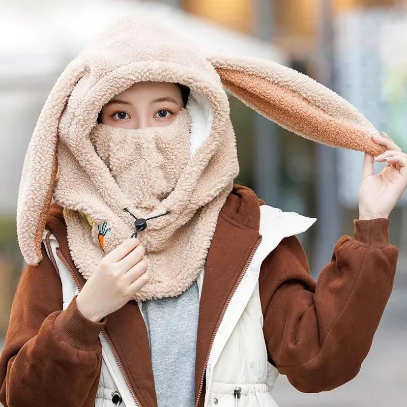 Copricasco da Sci con Orecchie da Coniglio – Passamontagna 3 in 1 Invernale, Maschera e Sciarpa, Caldo e Kawaii
