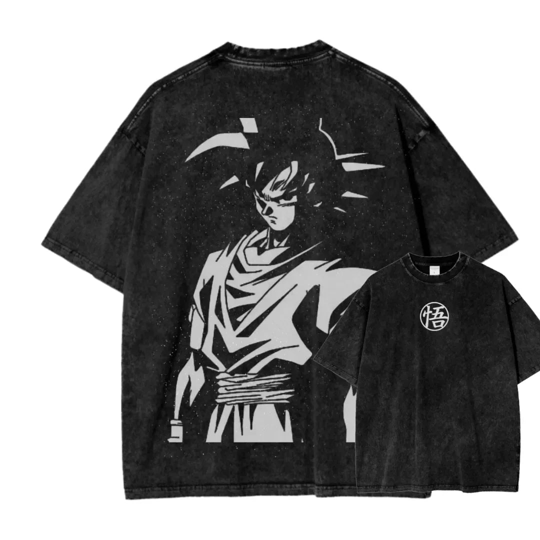 T-Shirt Dragon Ball Cosplay – Goku & Vegeta | Oversize Washed, Cotone, Anime Harajuku Streetwear Uomo