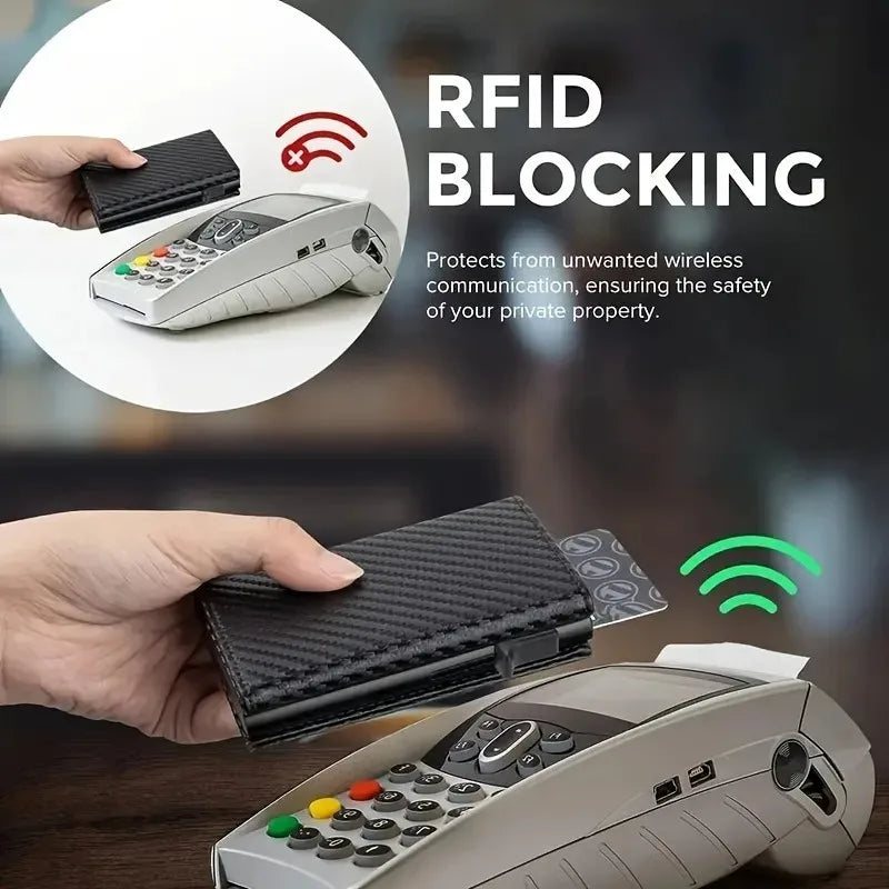 Portafoglio Uomo con Portamonete a Zip – Porta Carte Pop-Up Automatico, Blocco RFID, Design Minimalista