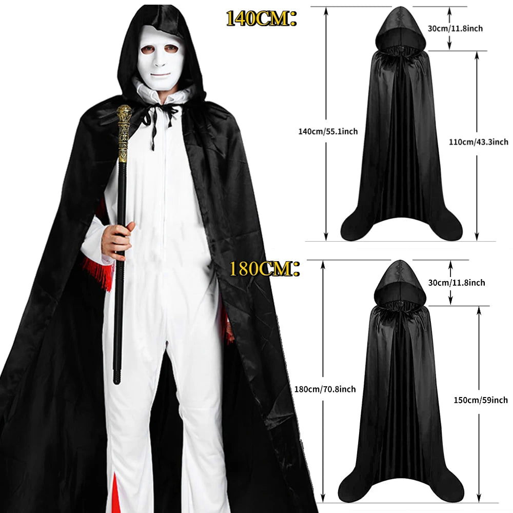 Mantello nero con cappuccio per Halloween e cosplay