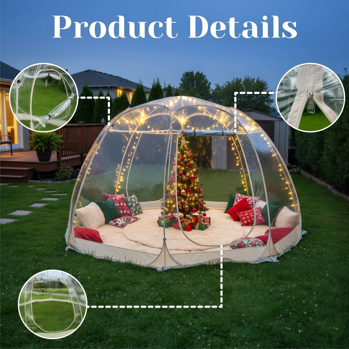 Tenda Bolla Igloo Pop-Up Istantanea – Impermeabile, Extralarge, Protezione dal Freddo per Camping, Patio e Giardino