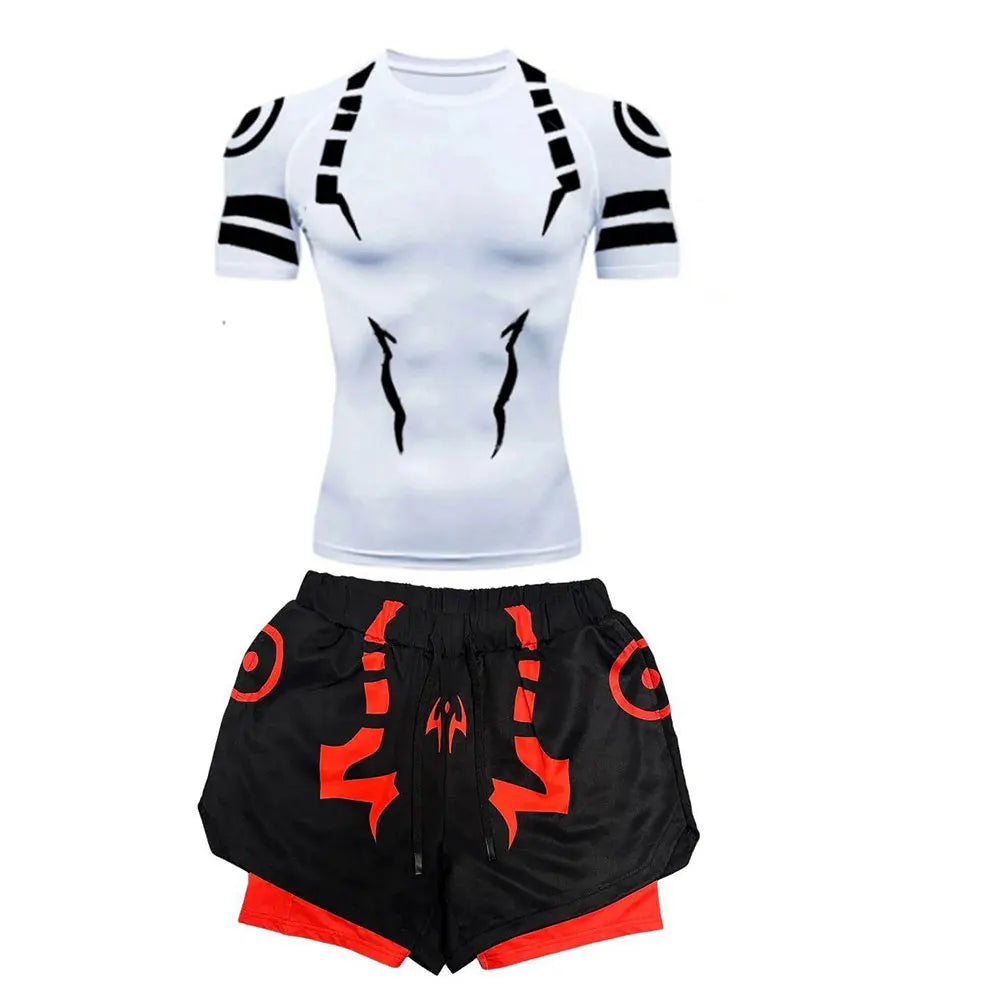 Set Compressione Anime Jujutsu Kaisen – Maglia 3D + Shorts da Palestra, Asciugatura Rapida, per Uomo