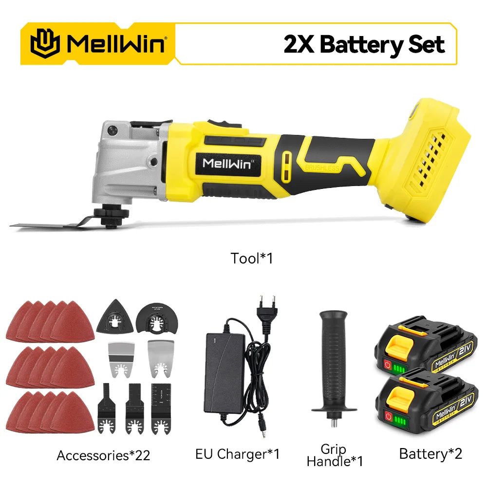 Utensile Multifunzione Oscillante MELLWIN Brushless 6+3 Velocità – Sega, Raschietto, Taglio | Compatibile Batteria Makita 18V