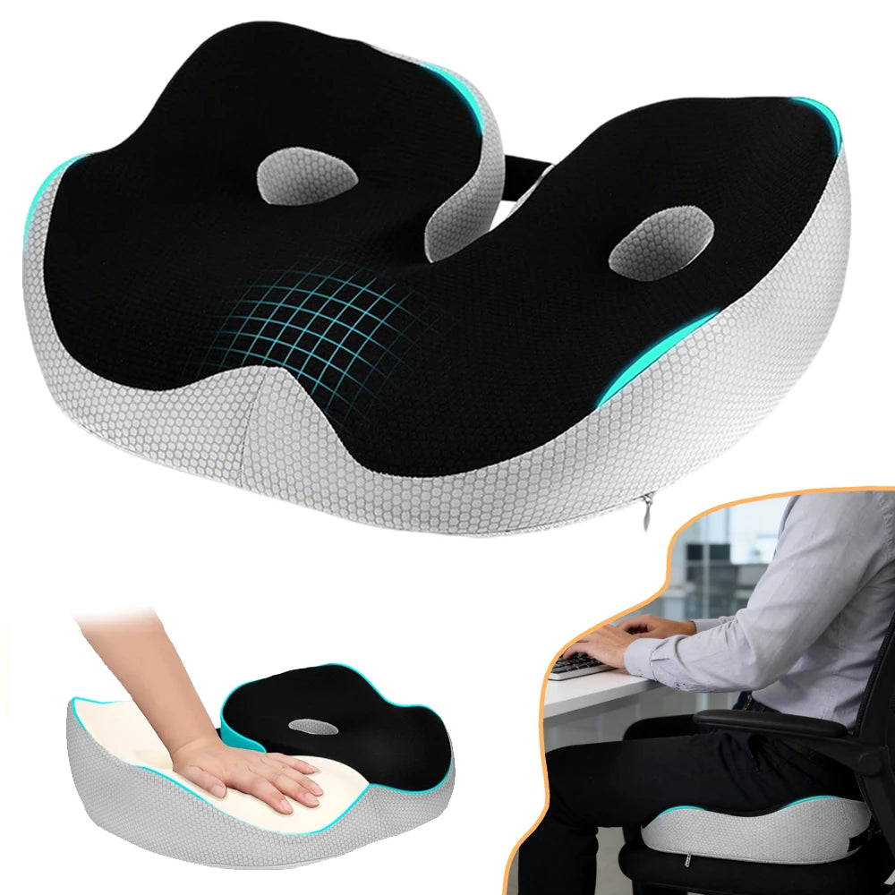 Cuscino Ergonomico in Memory Foam per Sedia da Ufficio, Auto e Sedia a Rotelle – Nero