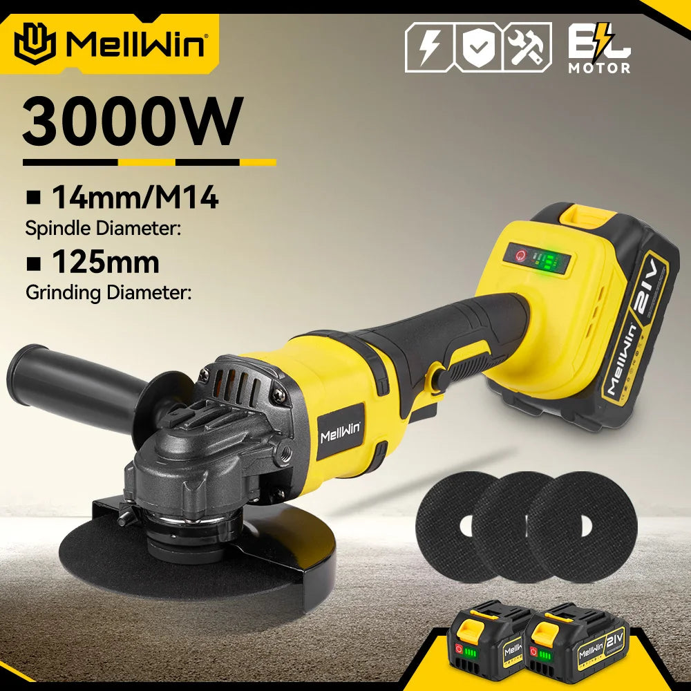 MELLWIN Smerigliatrice Angolare Senza Fili 125mm – Motore Brushless 18V Compatibile Makita