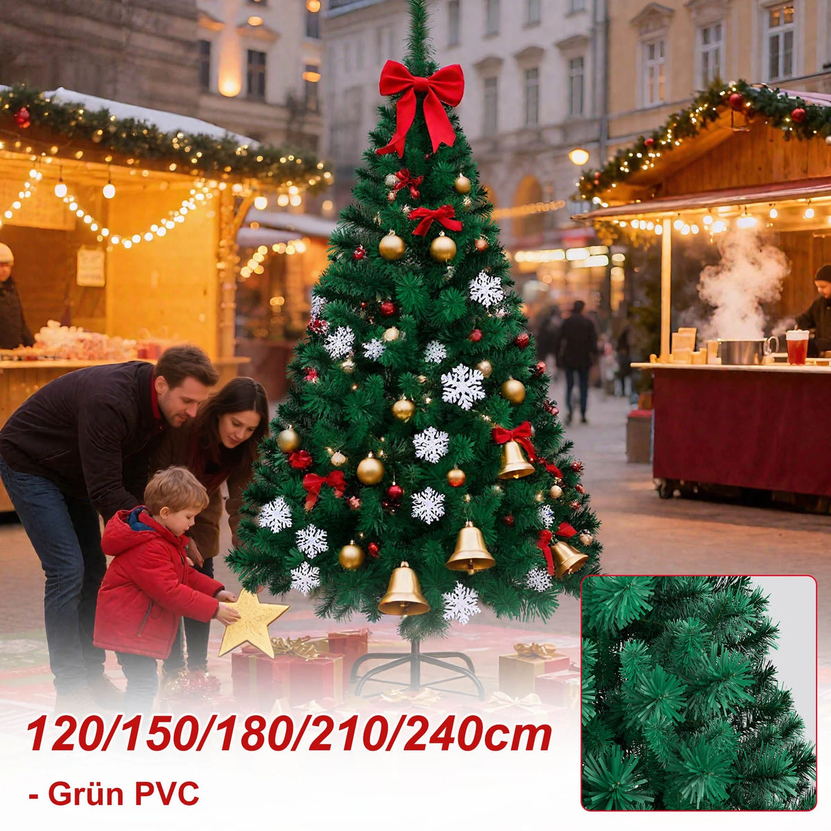Albero di Natale artificiale verde con supporto stabile
