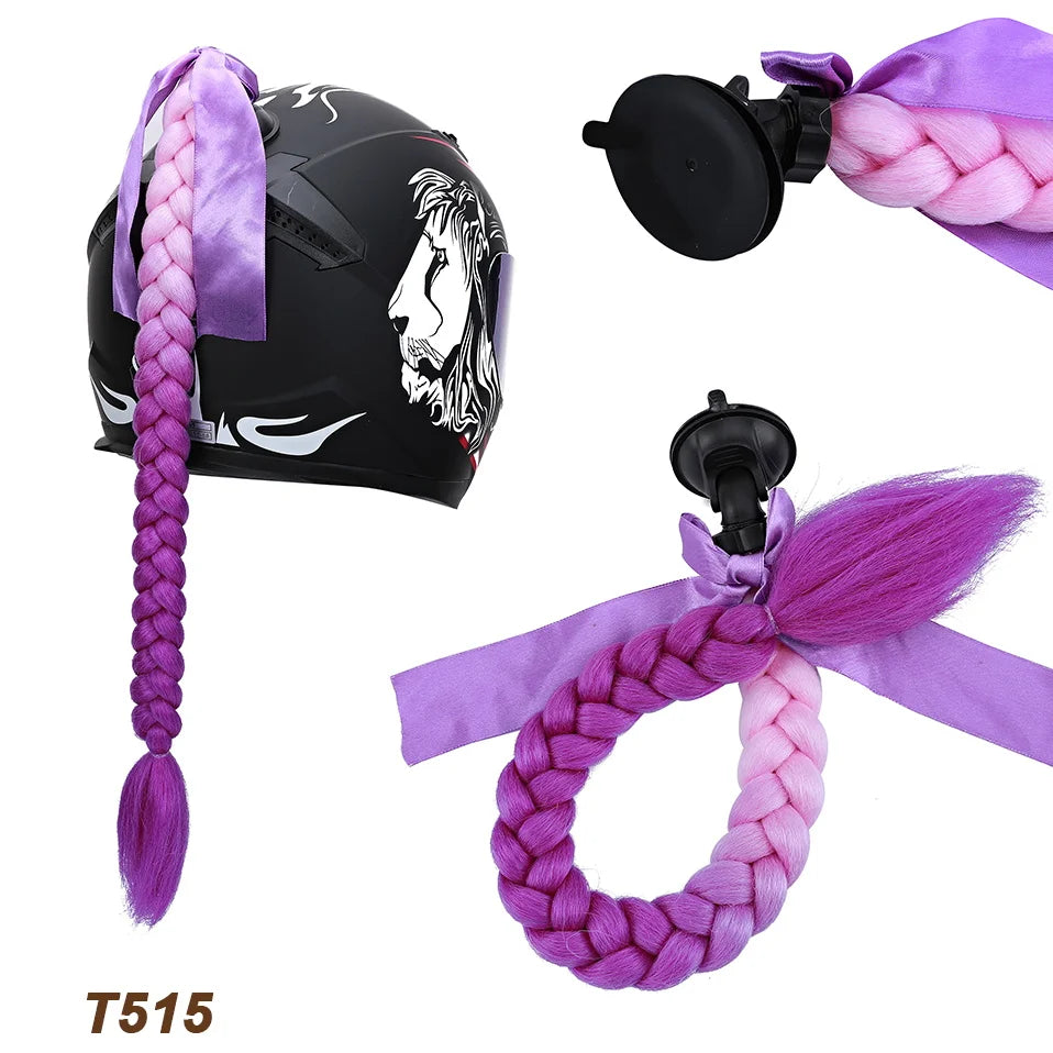 Benehair Trecce Sintetiche per Casco con Sfumatura – Coda con Ventosa e Fiocco per Moto 1 PZ