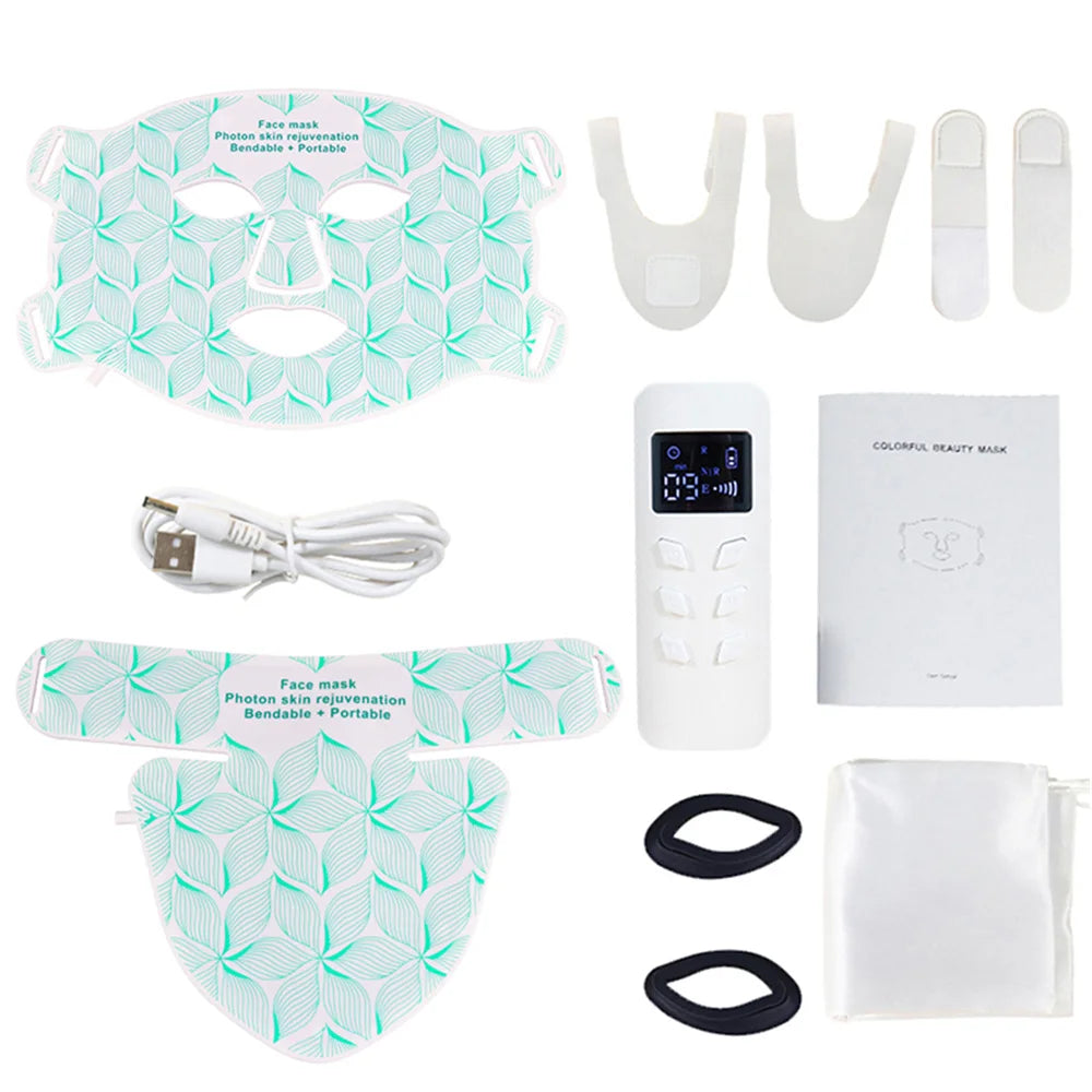 Maschera LED 8 Colori Viso e Collo – Terapia Luce Rossa e Infrarossi | Anti-Età, Acne, Sebo, Schiarente