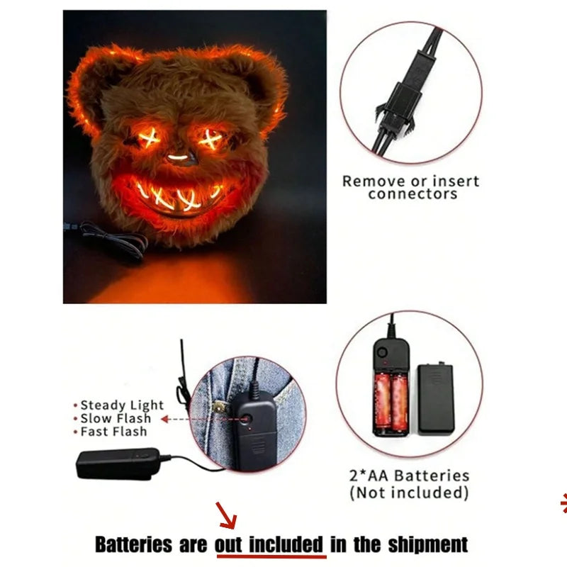 Maschera LED Halloween con coniglio e orso