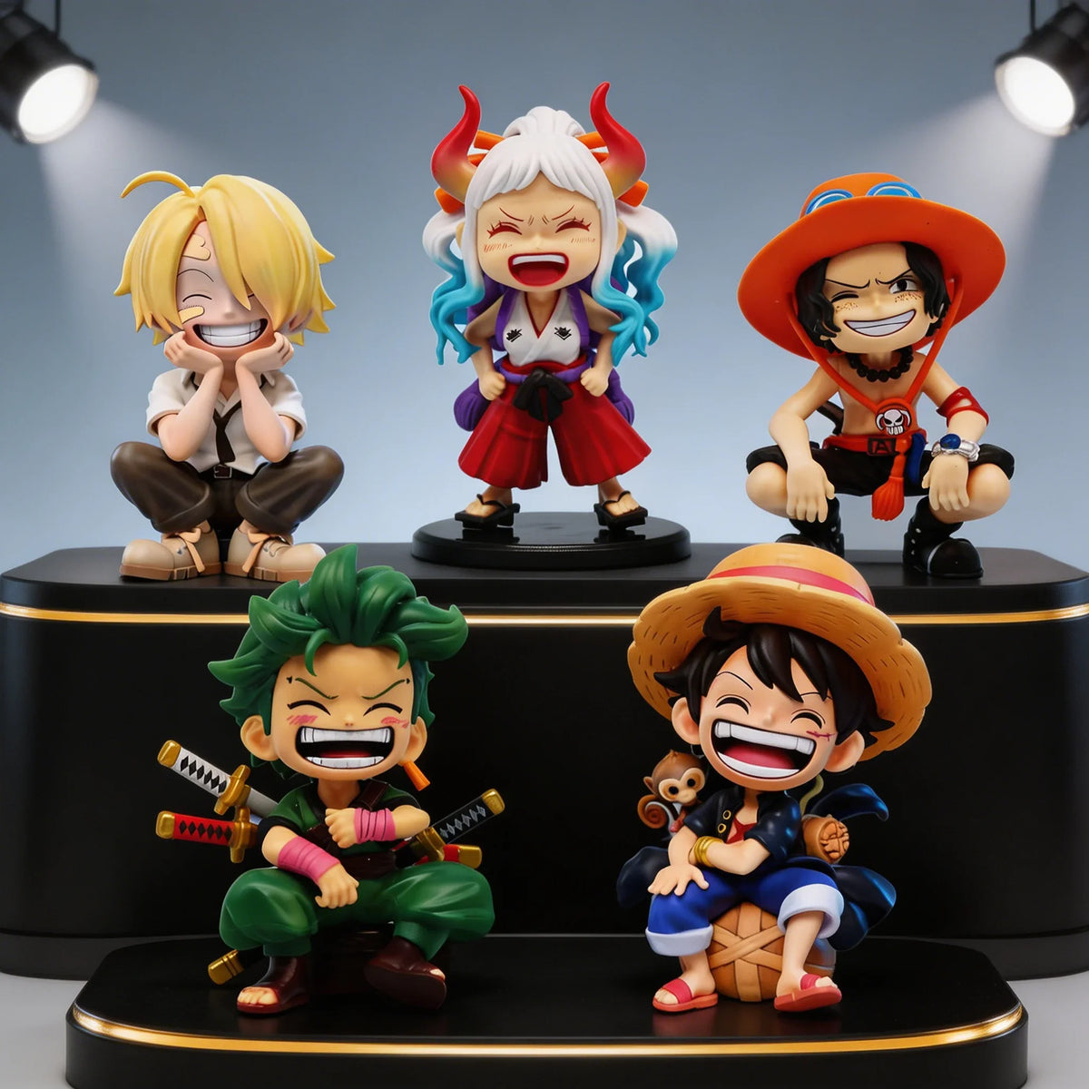 One Piece – Figura Q-Version Seduta 13cm | Luffy, Zoro, Sanji, Ace, Yamato | Modello PVC da Collezione, Idea Regalo