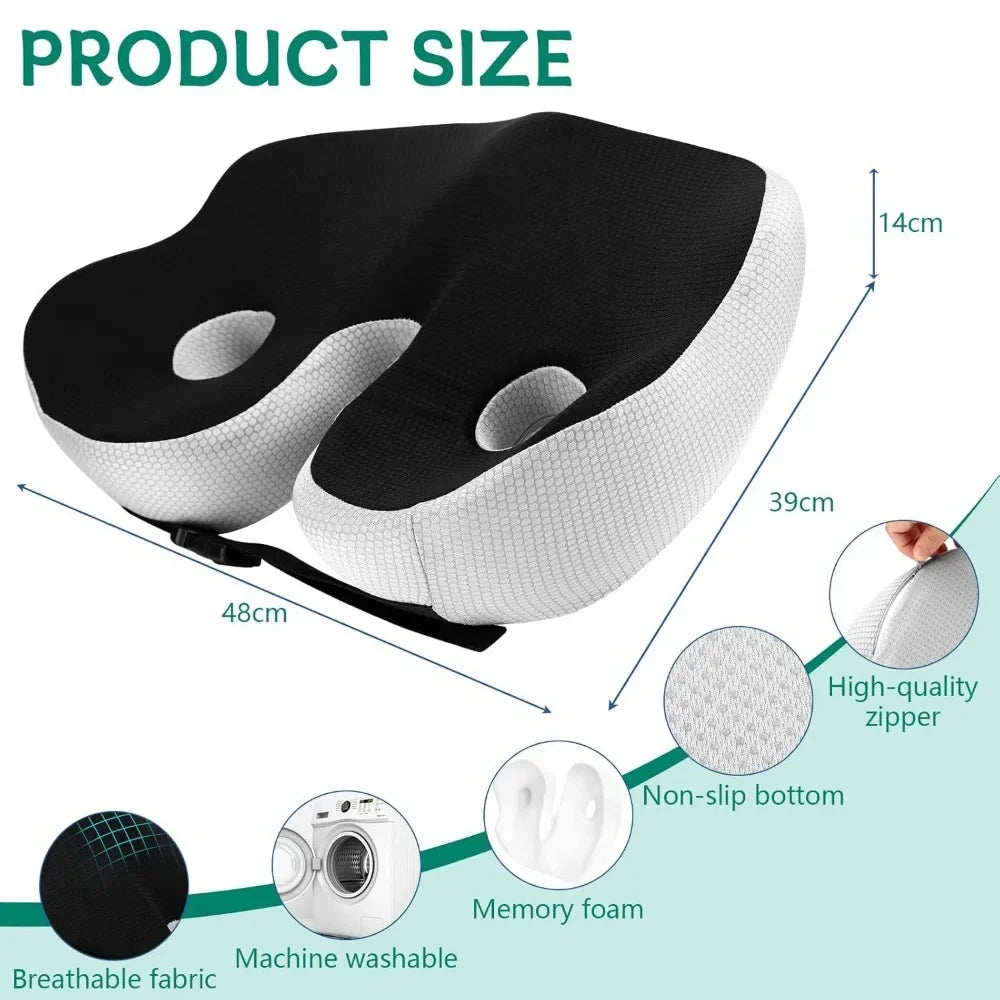 Cuscino Ergonomico in Memory Foam per Sedia da Ufficio, Auto e Sedia a Rotelle – Nero