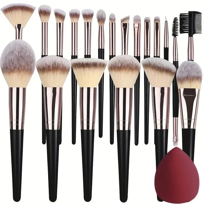 Set Pennelli Make-up Professionali – 3/10/15/18/20 pz, Setole Morbide, Fondotinta, Occhi, Blush e Contouring + Spugnetta Opzionale
