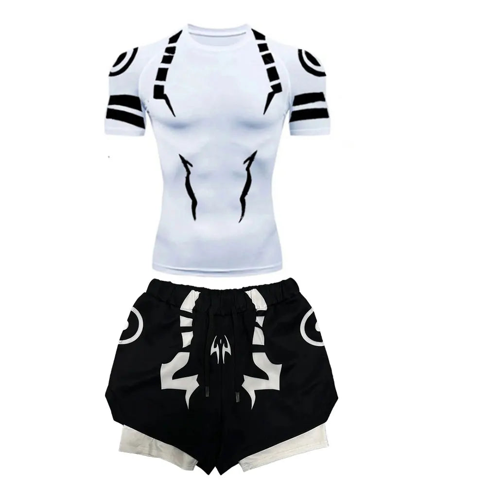 Set Compressione Anime Jujutsu Kaisen – Maglia 3D + Shorts da Palestra, Asciugatura Rapida, per Uomo