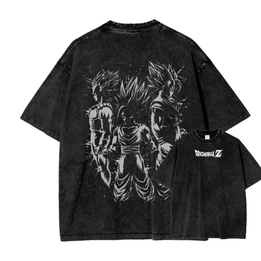 T-Shirt Dragon Ball Cosplay – Goku & Vegeta | Oversize Washed, Cotone, Anime Harajuku Streetwear Uomo
