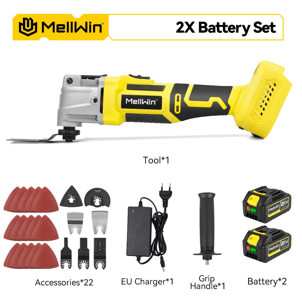 Utensile Multifunzione Oscillante MELLWIN Brushless 6+3 Velocità – Sega, Raschietto, Taglio | Compatibile Batteria Makita 18V
