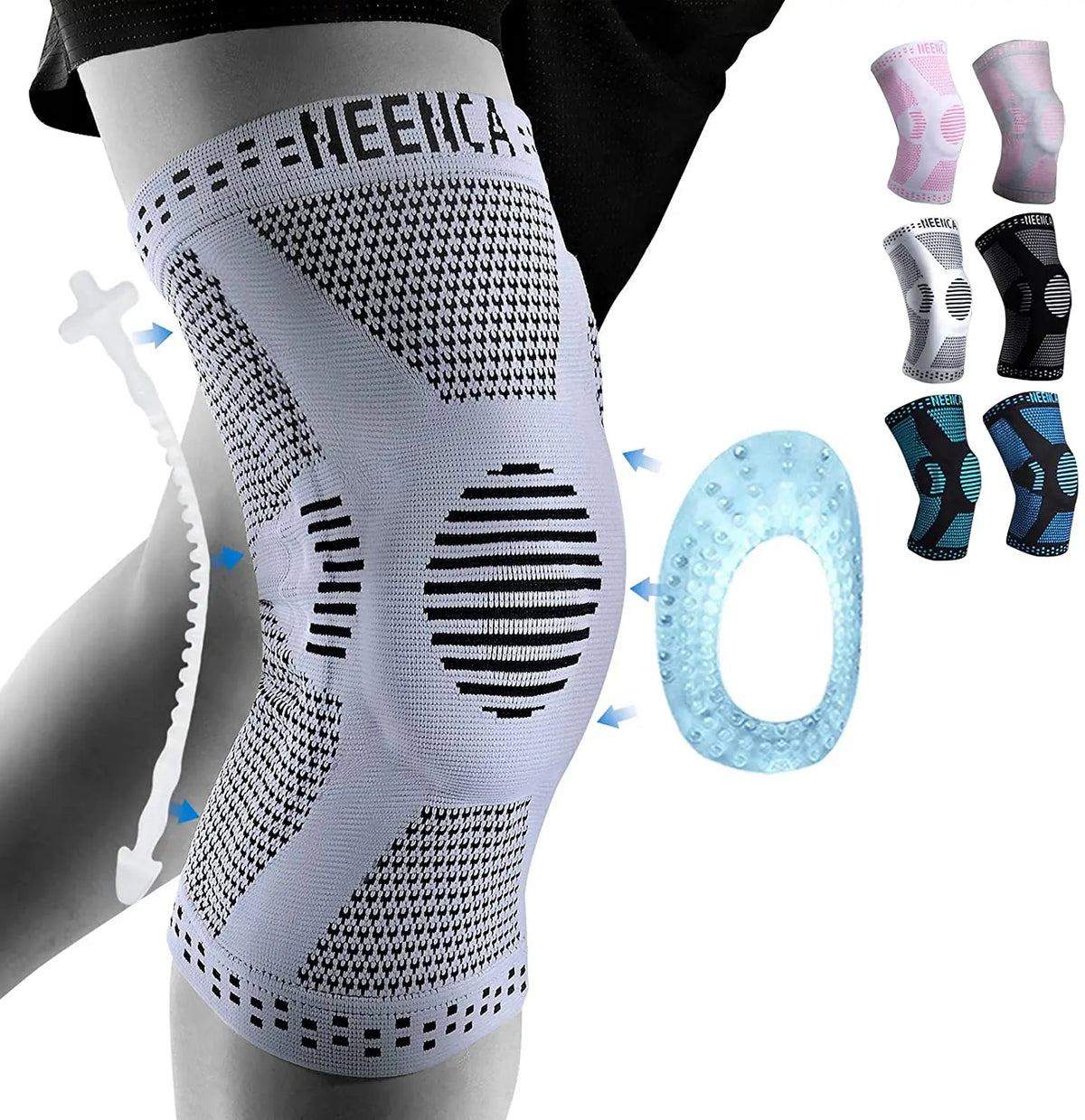 NEENCA Ginocchiera in Fibra di Rame con Cuscinetto Gel Rotuleo e Stabilizzatori Laterali – per Dolore al Ginocchio, Artrite, ACL e Sport