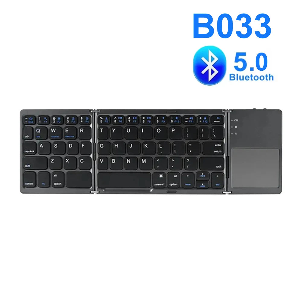 Tastiera Bluetooth Pieghevole Tri-fold con Touchpad – Mini, Ricaricabile, Wireless per Windows Android iOS