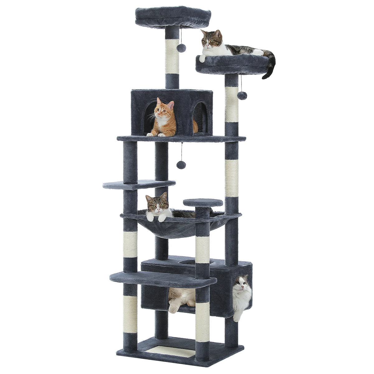PAWZ Road Albero per Gatti da Interno Grande con Tiragraffi in Sisal, Amaca, Piattaforme e Grotte – 136/164/184 cm