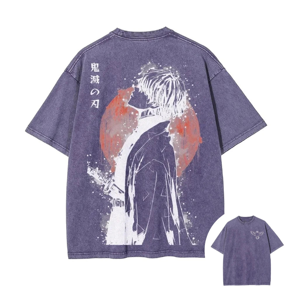 T-Shirt Demon Slayer – Zenitsu Agatsuma Respiro del Tuono | Vintage Washed, Stile Anni '90, Manica Corta Unisex