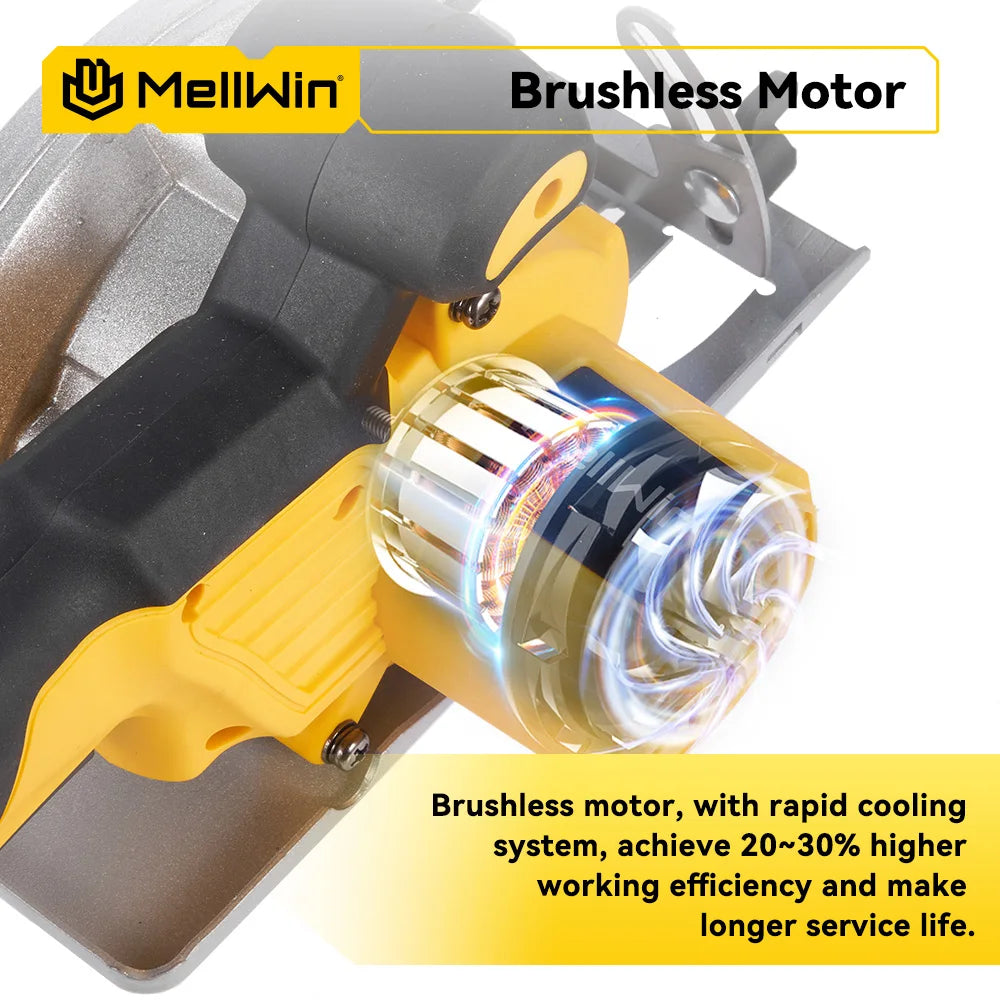 Sega Circolare Elettrica MELLWIN Brushless 125mm 5" – Taglia Legno e Metallo | Compatibile Batteria 18V/21V
