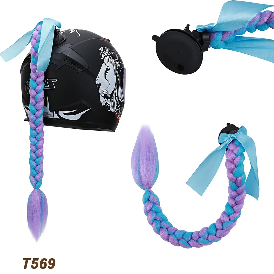 Benehair Trecce Sintetiche per Casco con Sfumatura – Coda con Ventosa e Fiocco per Moto 1 PZ