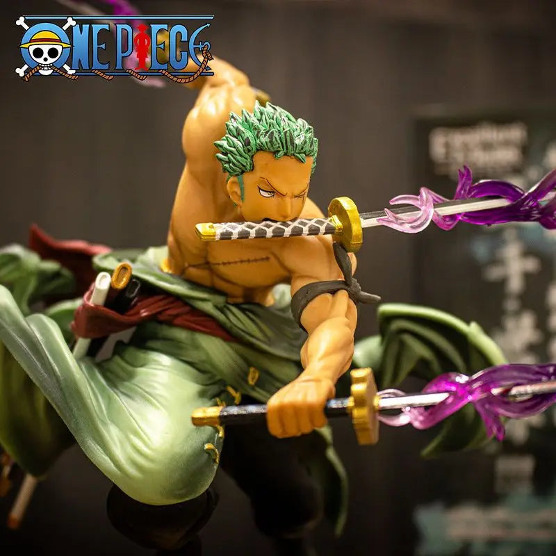 Action Figure Roronoa Zoro Stile Tre Spade – One Piece Mille Mondi | Statua da Collezione con Effetti Speciali