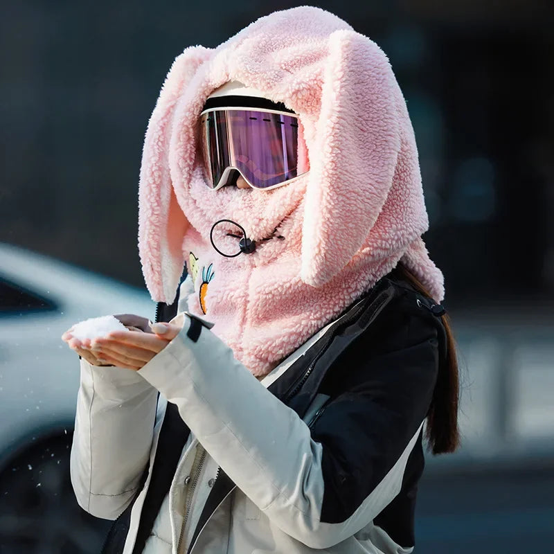 Copricasco da Sci con Orecchie da Coniglio – Passamontagna 3 in 1 Invernale, Maschera e Sciarpa, Caldo e Kawaii