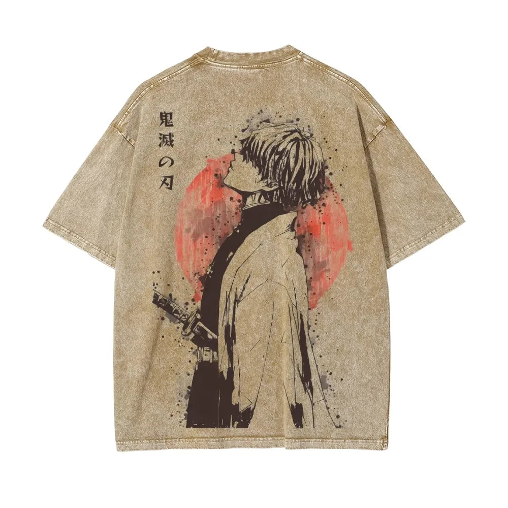 T-Shirt Demon Slayer – Zenitsu Agatsuma Respiro del Tuono | Vintage Washed, Stile Anni '90, Manica Corta Unisex