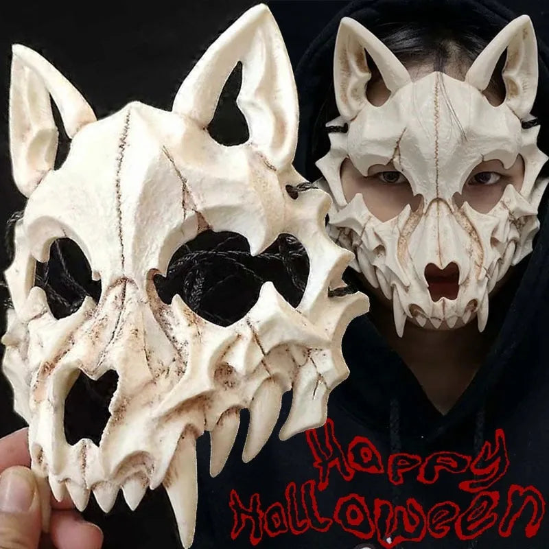 Maschera teschio demone con denti lunghi