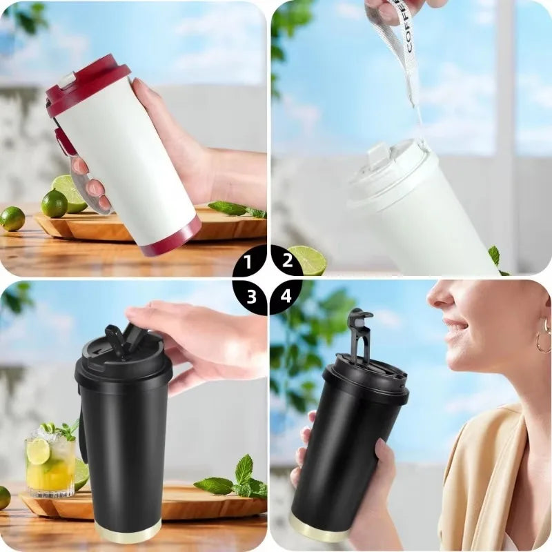 Tazza Termica in Ceramica 530 ml – Thermos in Acciaio Inox a Doppia Parete, Mug da Viaggio per Caffè