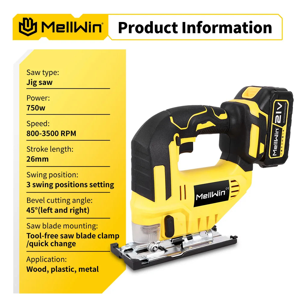 Seghetto Alternativo Elettrico MELLWIN 3500 RPM – Senza Fili con 31 Lame, 3 Velocità