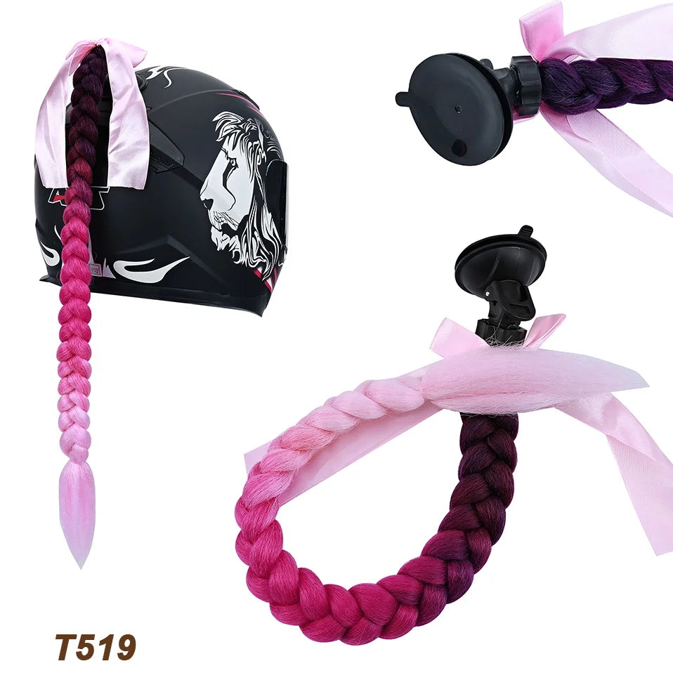 Benehair Trecce Sintetiche per Casco con Sfumatura – Coda con Ventosa e Fiocco per Moto 1 PZ